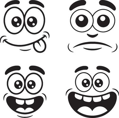 Four cartoon faces showing different emotions
