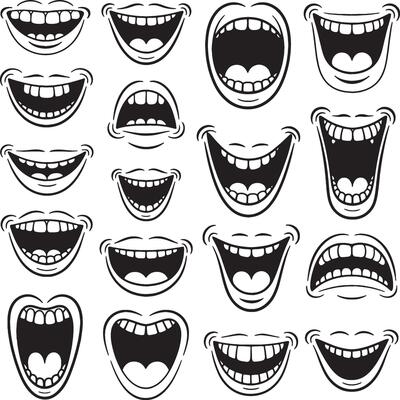 Collection of cartoon open mouths various expressions
