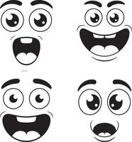 Four cartoon faces showing different happy expressions vector