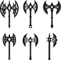 Six ornate fantasy double-headed axes collection vector