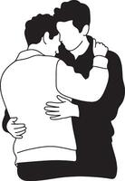 men hugging in silhouette on a white background vector