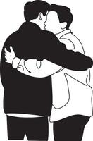 two men hugging in silhouette on a white background vector