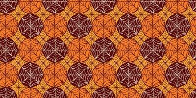 Halloween Spiderwebs in Seamless Pattern Isolated on Orange and Brown Background. Multicolored and rich autumn hues with classic webs great for print, web, fashion, cards, wrapping paper vector