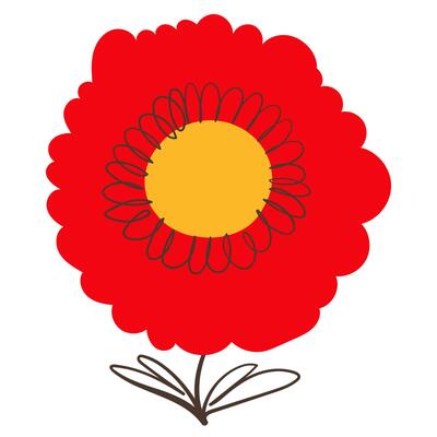 Doodle Red Flower with Simple Brush Line Decorations. Vibrant red plant with cute line sketches of branches isolated on white background. Nature herb perfect for invitations, cards, posters, holidays