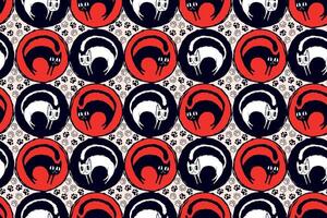 Spooky Halloween Seamless Pattern with Scary Cats and Paw Cat Silhouettes in Red and Black. Bold and playful pets in retro colors great for print, web, fashion, cards, wrapping paper vector