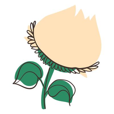 Cute White Flower with Cute Minimal Brush Line Decorations. Colorful plant with cute line sketches of branches isolated on white background. Nature herb perfect for invitations, cards, posters