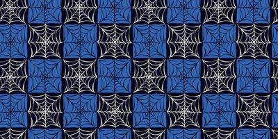 Halloween Seamless Pattern with Geometric Spiderwebs in Blue and Black. Modern and minimal cobweb design great for print, web, fashion, cards, wrapping paper vector