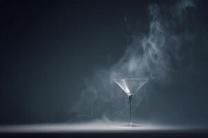 Elegant cocktail glass surrounded by thick fog produced by dry ice adding theatrical and cool effect to drink presentation photo