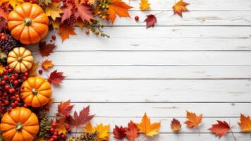 Thanksgiving themed image with pumpkins and autumn decorations photo