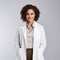 A woman in a white lab coat photo