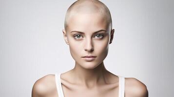 A woman with shaved hair and a bald head photo