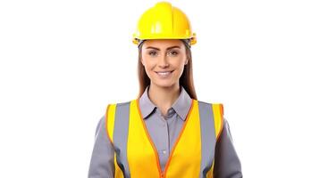 A woman in a hard hat and vest photo