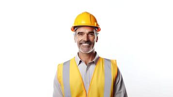 A man in a hard hat and vest smiling photo