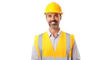 A man in a hard hat and vest photo