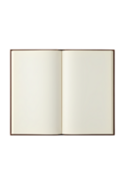 Open Blank Book with Brown Cover Isolated on Transparent Background Cream Pages Flat Lay Neutral Color Palette Ready for Text or Design png