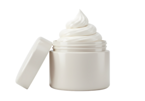 Creamy White Moisturizer in Open Jar on Transparent Background 3D Render of Luxurious Skincare Product with Swirled Texture png
