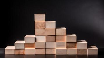 A pile of wooden blocks on a table photo