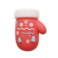 Cartoon winter mitten with snowflake and tree design features a soft red color and cute embellishments, perfect for holiday and winter-themed designs. png