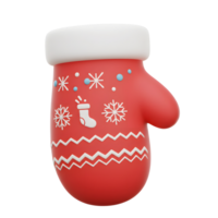 A red mitten with white cuff, snowflake, stocking, and zig zag design creates a festive winter holiday decoration. png