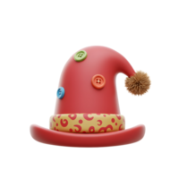 A red hat adorned with colorful buttons and a pompom makes a whimsical statement, perfect for playful costumes and festive decorations. png