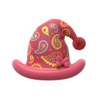 A whimsical paisley hat features a colorful pattern, a pom-pom, and a bow, perfect for adding a playful touch to any outfit. png