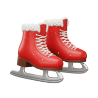 A pair of red ice skates with white laces and fluffy trim can be used for recreational skating during winter activities. png