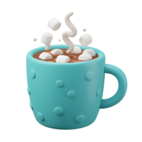 A turquoise mug filled with hot chocolate and marshmallows, topped with a wisp of steam, evokes warmth and comfort for a cozy winter drink. png