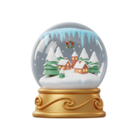 A charming snow globe features miniature houses, trees, and a wreath on snow-covered ground, creating a festive winter scene suitable for holiday decor. png