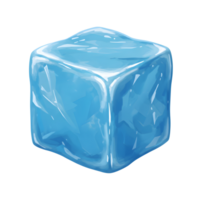 A single, blue ice cube is depicted in a slightly distorted cubic shape with a light-reflecting surface, perfect for cooling drinks. png