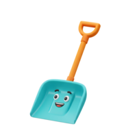 A teal cartoon shovel with an orange handle features a smiling face, suggesting it could be used for children's play. png