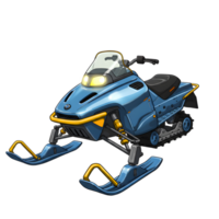 Cartoon style illustration of a blue and yellow snowmobile with visible tracks and skis, perfect for recreational use on snow-covered terrain. png