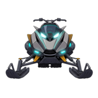 Illustration of a futuristic snowmobile with glowing lights and a sleek design, ideally suited for winter adventures and recreational activities. png