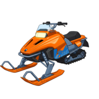 An illustration of an orange snowmobile is shown on a white background, ideal for use in winter sports themes. png
