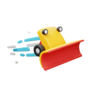A cartoon snowplow clears snow, with visible motion blur, ideal for winter themed games and animations. png