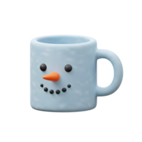 This light blue mug has a snowman face with black eyes, an orange carrot nose and black mouth, perfect for enjoying a warm beverage. png