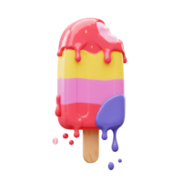 A delicious colorful ice cream bar drips with red, yellow, and blue frosting for summer snack enjoyment. png