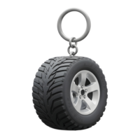 A gray tire attached to a metallic keychain holds keys and is used for decoration. png