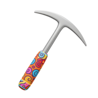 An ice axe featuring a colorful handle and a silver-colored head is pictured on a white background, commonly used for ice climbing and mountaineering. png