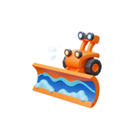 Cartoon orange snowplow with blue and white snow is clearing a path, ideal for winter themed games or designs. png