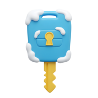 A stylized car key is partially covered in snow, suggesting the winter season and potentially its use in cold weather conditions. png