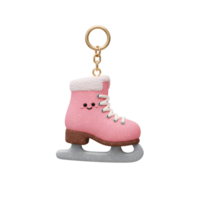 A pink ice skate keychain features a happy face and sparkly texture, perfect for accessorizing bags or keys. png