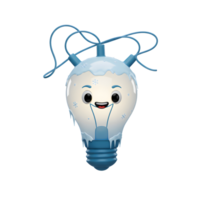A cartoon light bulb character is covered in snow and icicles, featuring a happy expression, for use in winter or holiday themed designs. png