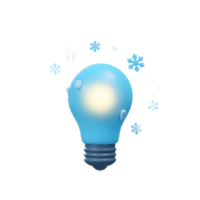 A blue lightbulb glows with snowflakes and ice in a stylized, cartoon rendering, perfect for conveying winter or icy concepts. png