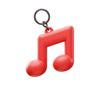 A red music note hangs from a metal ring, creating a simple keychain perfect for music lovers. png
