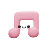 A pink 3D rendering of a music note features a happy face, making it suitable for cheerful and musical themed designs. png