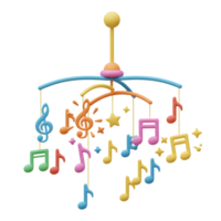 This colorful mobile features musical notes and stars dangling from a circular structure, perfect for nursery decoration. png