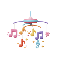 A colorful baby mobile with musical notes and stars gently hangs, creating a soothing environment for infants and young children. png