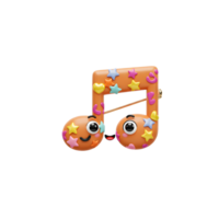 A cartoon music note brooch features a smiling face and is decorated with colorful stars and hearts, making it a playful accessory. png