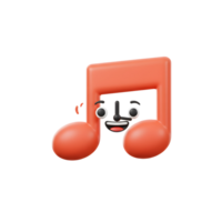 A cheerful red 3D music note with a cartoon face smiles brightly, its fun design making it perfect for use in music-themed designs and applications. png
