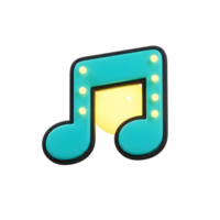 A teal musical note is outlined in black and illuminated with lights and a yellow glow, suitable for use as an icon or graphic. png